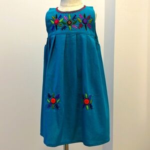 Girls’ Hand-Embroidered Cotton Sundress Blue Size 6